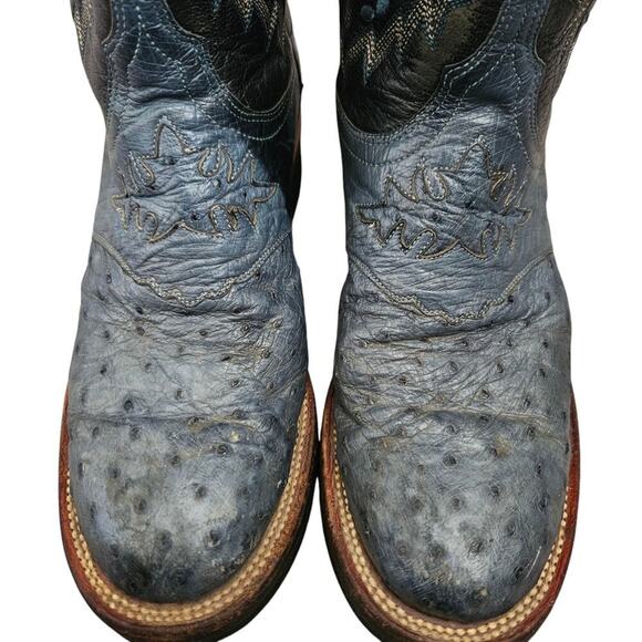 Lucchese 2000 Ostrich Skin and Leather Western Cowboy Boots Blue Black Size 7 - Picture 6 of 9